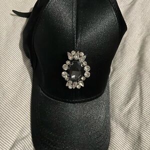 Chic Black Hat with Gemstone Accent